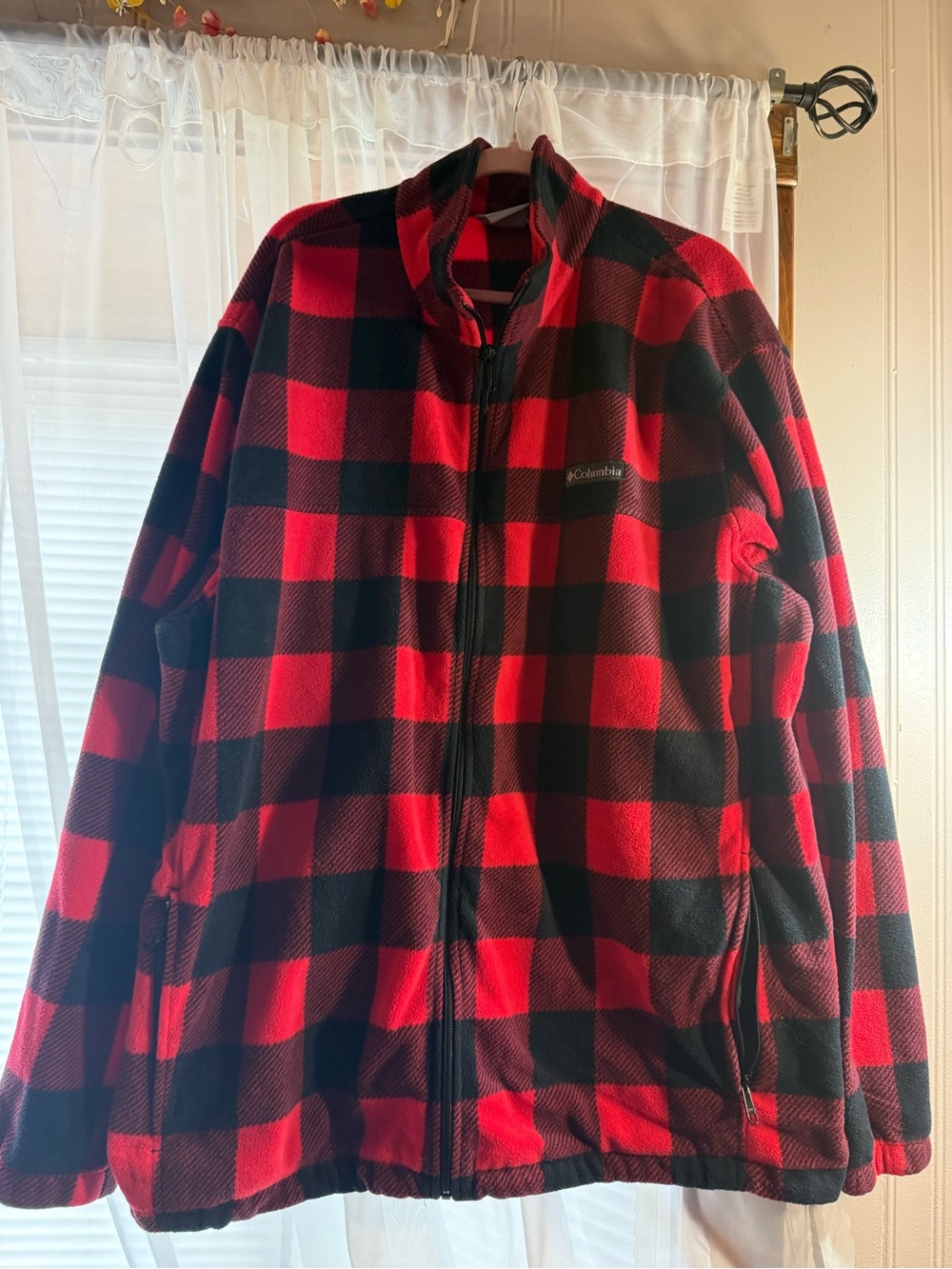 Columbia Red and Black Plaid Fleece Jacket